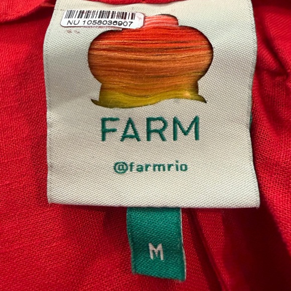 Farm Rio Red Fish Top Linen Blend Strapless Maxi Dress Tropical Appliqué Medium - Picture 11 of 12